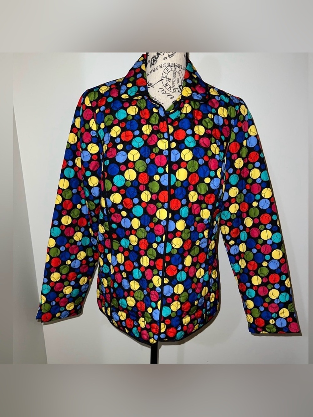 R.Q.T. Bright Multi-Color Polka Dot Quilted Zip Jacket Medium 90s Pop Art
